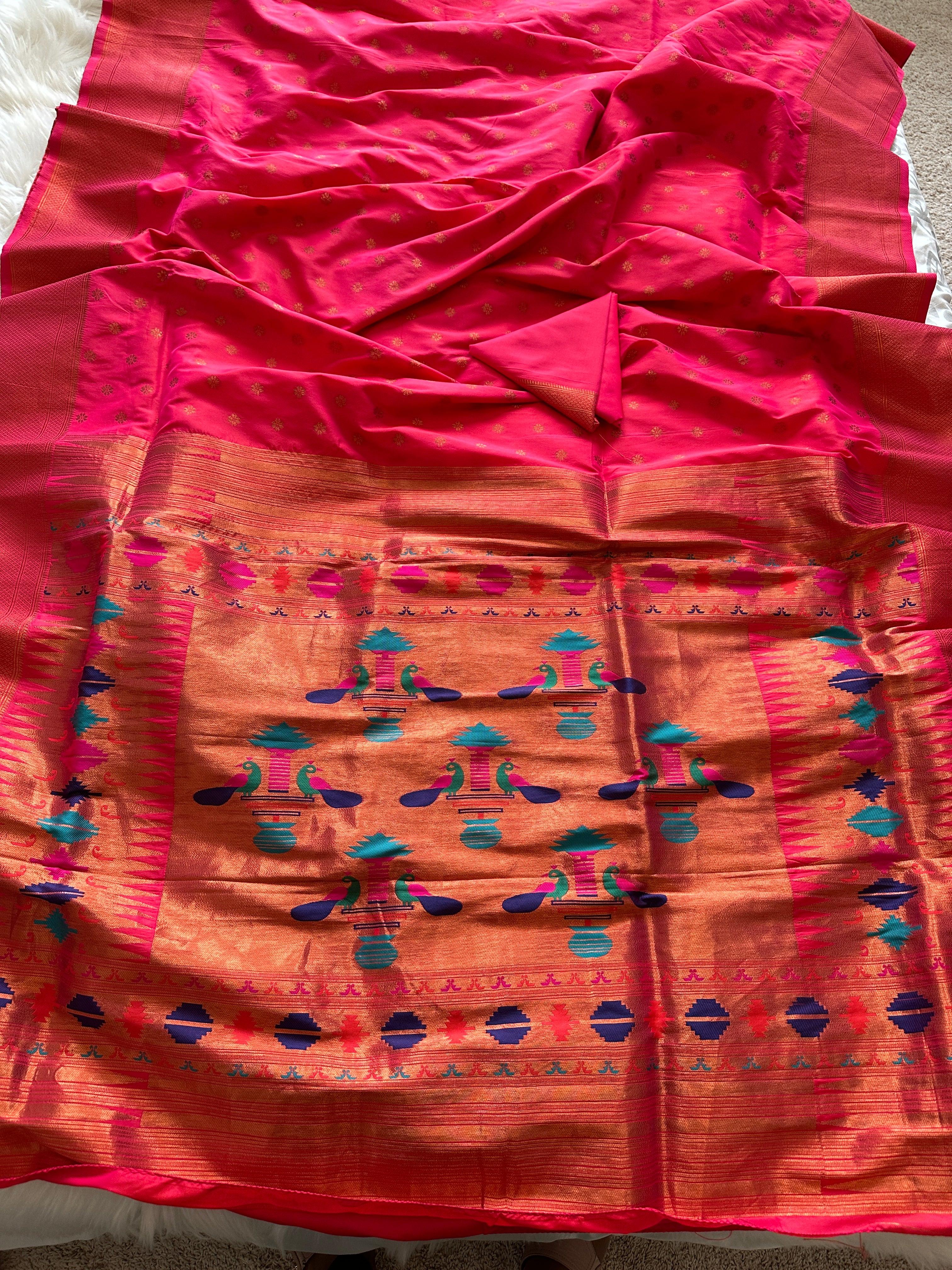 Designer Paithani Saree - Coral (Aboli)