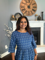 Load image into Gallery viewer, Cotton Block Print Dress - Indigo Blue
