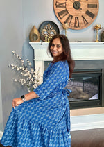 Load image into Gallery viewer, Cotton Block Print Dress - Indigo Blue

