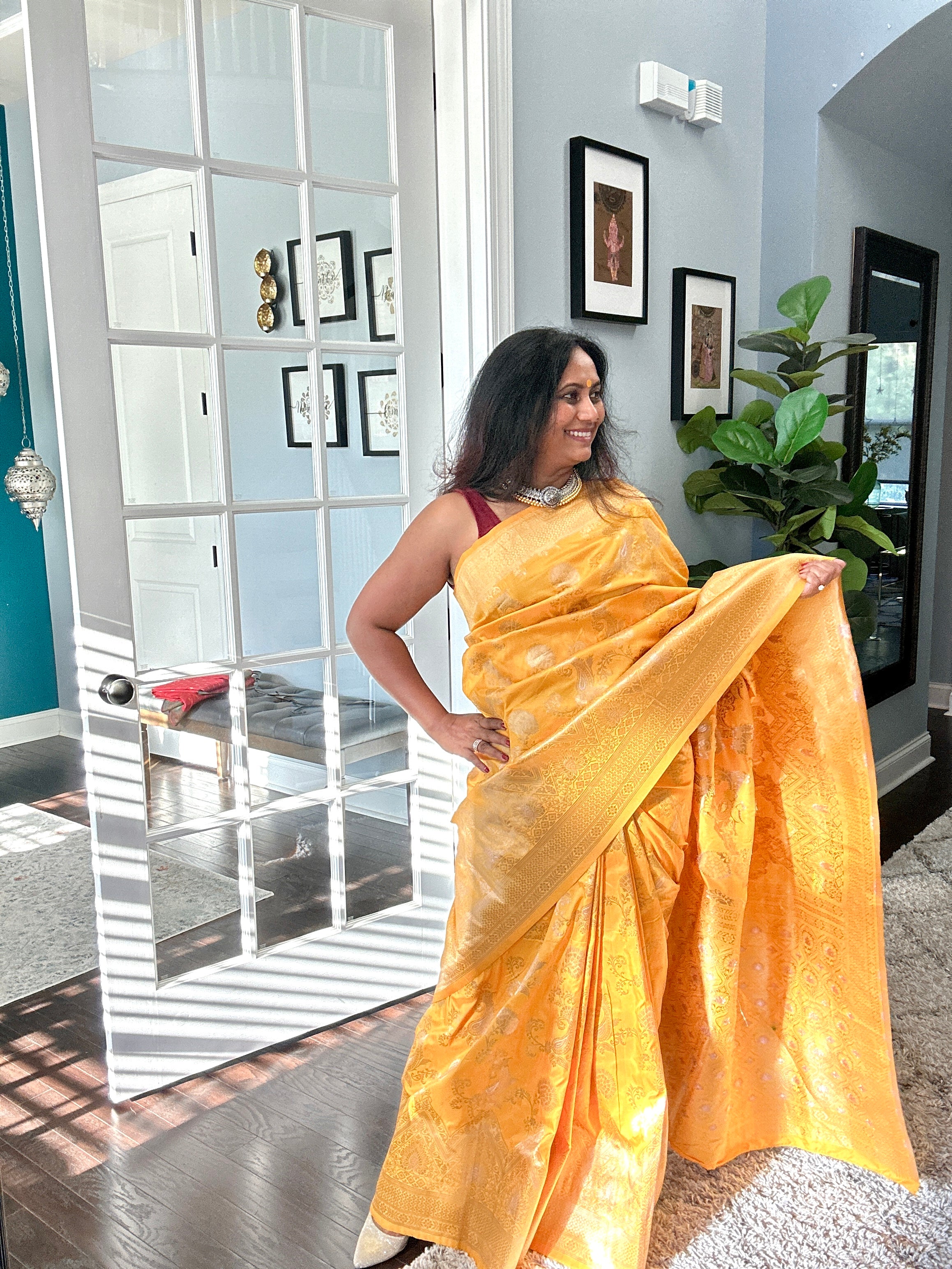 Banarasi Silk Saree - Marigold Yellow