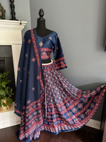 Load image into Gallery viewer, Digital Print Mirrorwork Satin Silk Skirt Set 2
