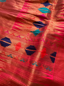 Designer Paithani Saree - Coral (Aboli)