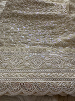 Load image into Gallery viewer, Georgette Chikanwork Saree - Ivory- Sitara Edition

