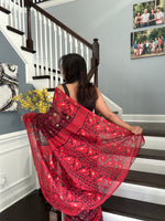 Load image into Gallery viewer, Jamdani Woven Saree - Maroon Red
