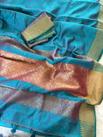 Load image into Gallery viewer, Dola Silk Self Woven Saree - Teal Dual Tone
