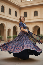 Load image into Gallery viewer, Digital Print Mirrorwork Satin Silk Skirt Set 2
