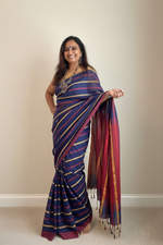 Load image into Gallery viewer, Bengal Handloom Cotton Saree - Navy
