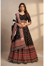 Load image into Gallery viewer, Digital Print Mirrorwork Satin Silk Lehenga Skirt Set 5
