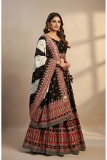 Load image into Gallery viewer, Digital Print Mirrorwork Satin Silk Lehenga Skirt Set 5
