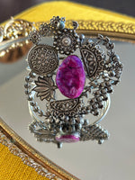 Load image into Gallery viewer, Antique Silver Stone Cuff - Purple
