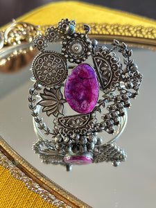 Antique Silver Stone Cuff - Purple