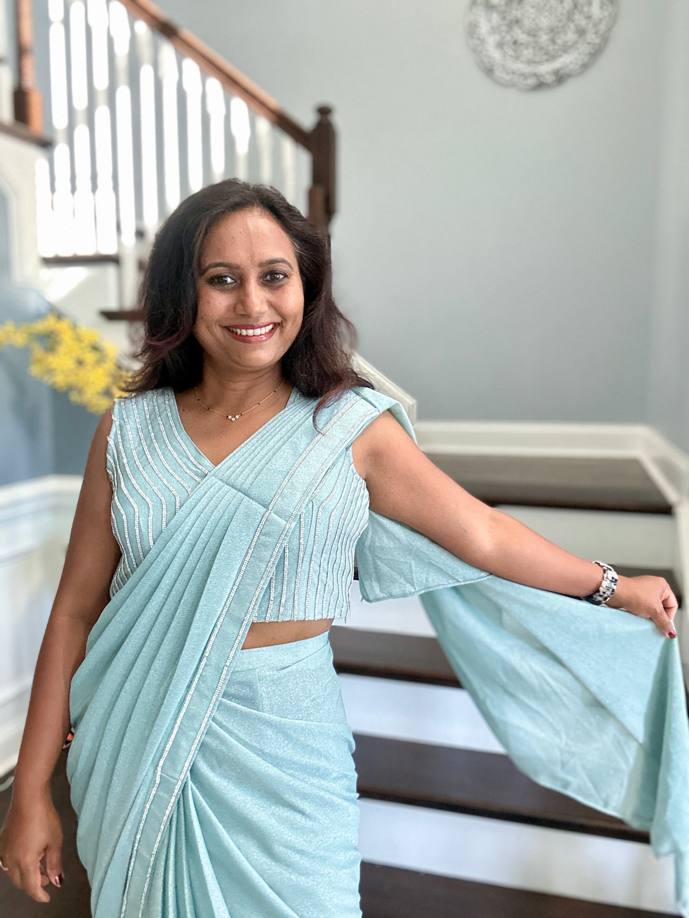 Pre Stitch Designer Cocktail Saree - A