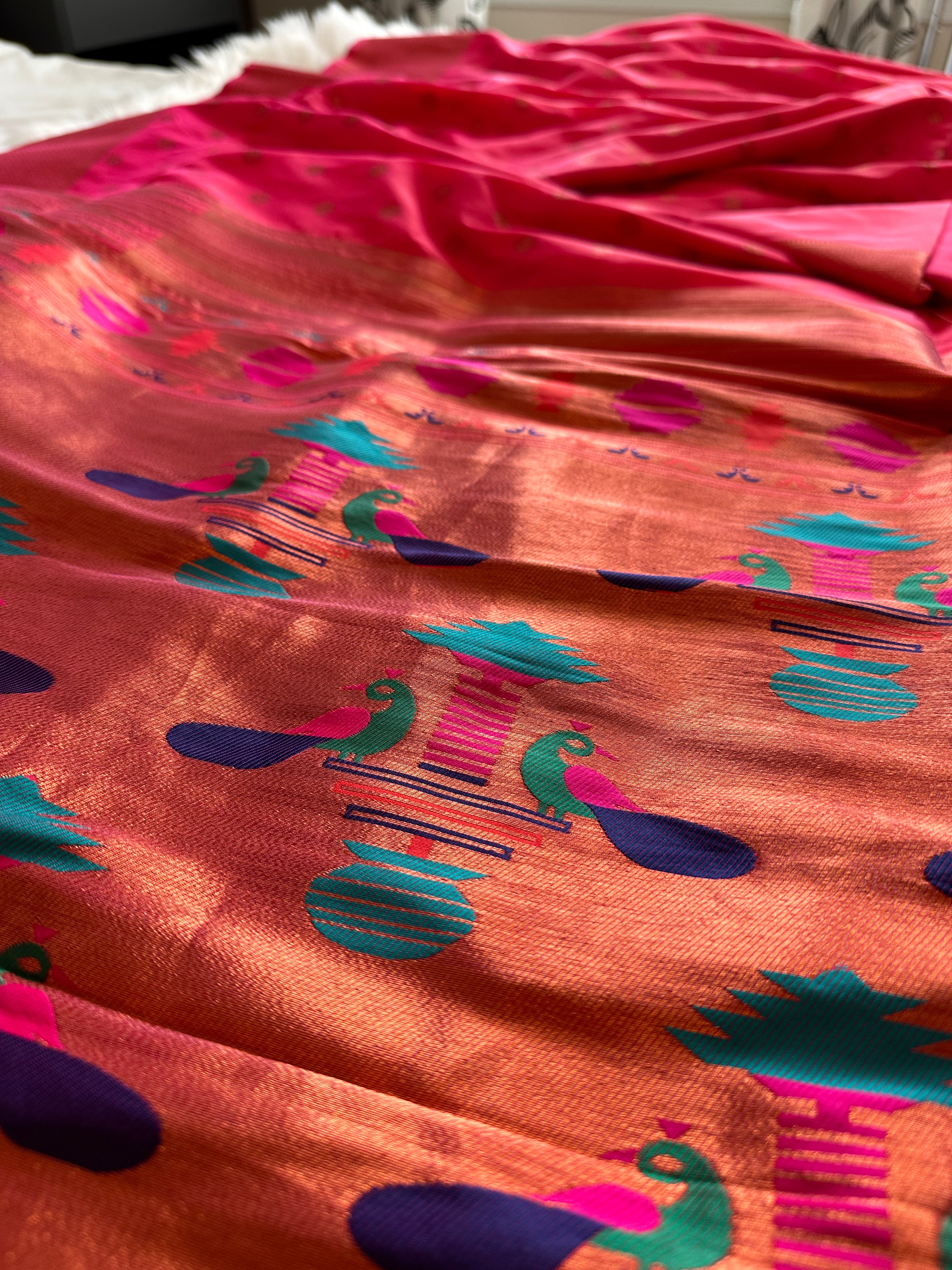 Designer Paithani Saree - Coral (Aboli)