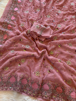 Load image into Gallery viewer, Georgette Sequin Saree - Mauve - Sitara Edition
