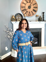 Load image into Gallery viewer, Cotton Block Print Dress - Indigo Blue
