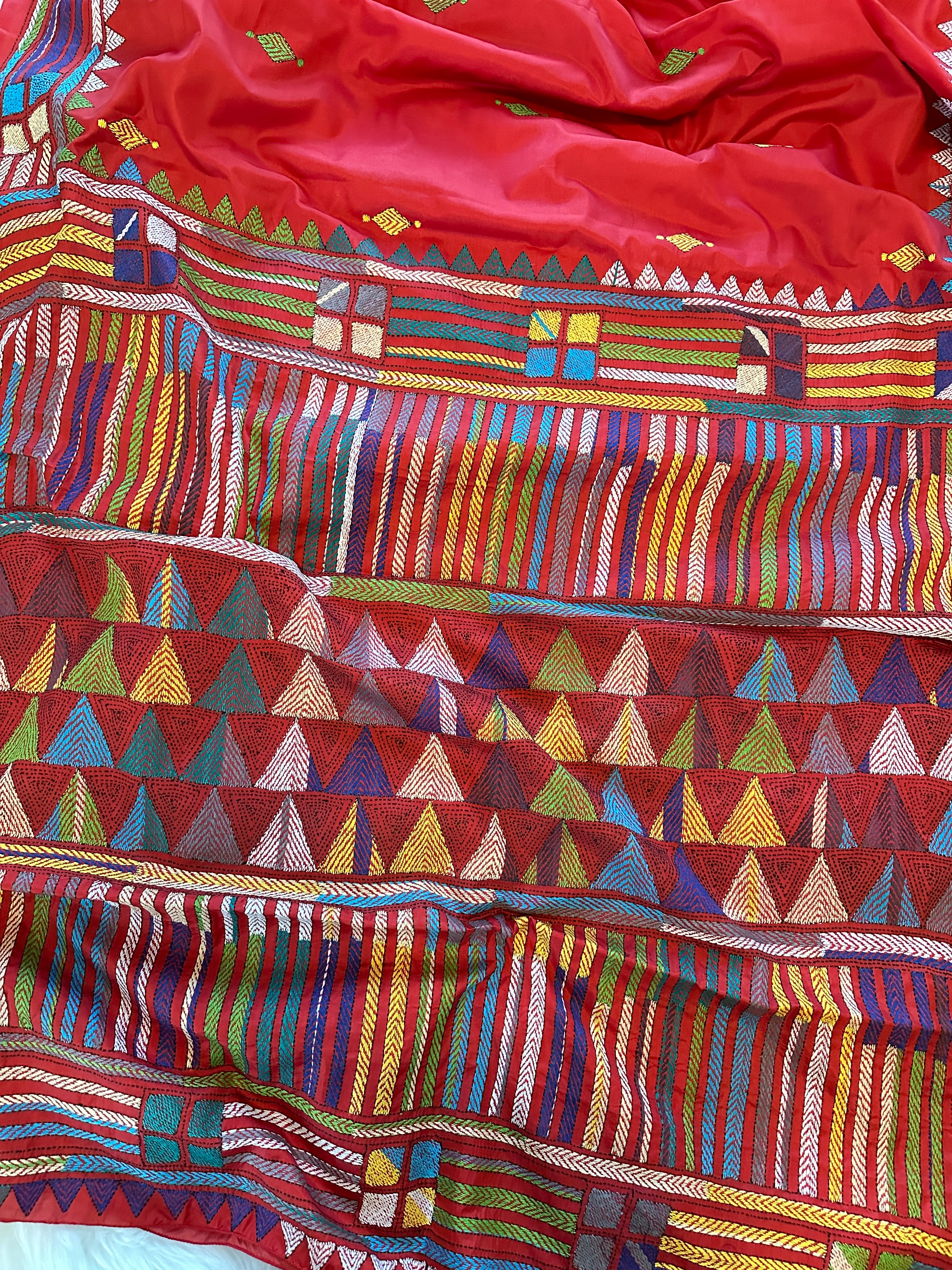 Kantha Silk Saree - Red