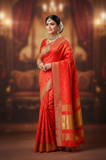 Load image into Gallery viewer, Dola Silk Self Woven Saree - Orange Dual Tone
