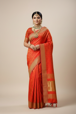 Load image into Gallery viewer, Dola Silk Self Woven Saree - Orange Dual Tone
