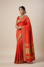 Load image into Gallery viewer, Dola Silk Self Woven Saree - Orange Dual Tone
