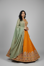 Load image into Gallery viewer, Jharokha Designer Silk Skirt  - Mustard
