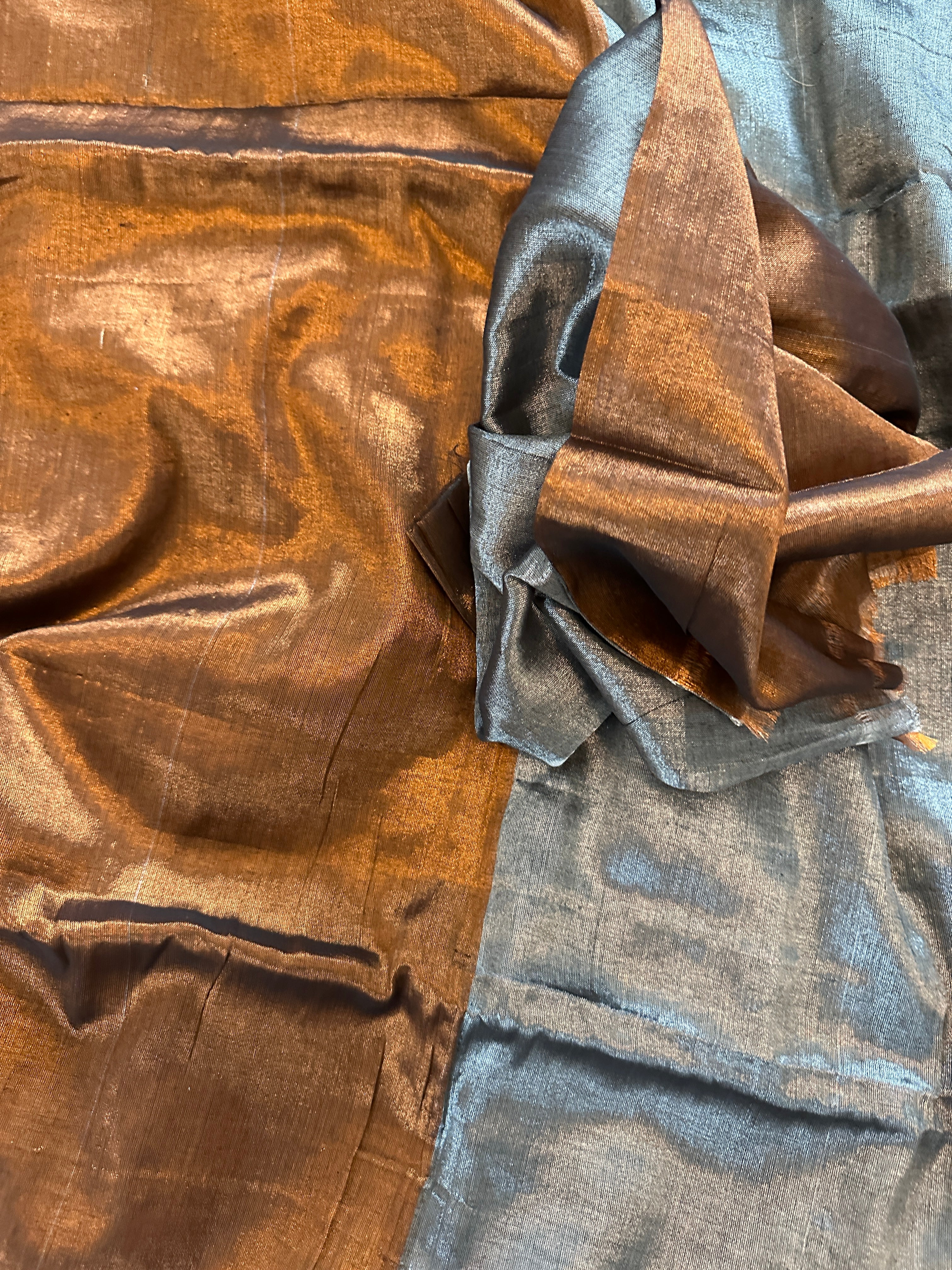 Silk Tissue Saree - Copper & Silver