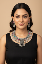 Load image into Gallery viewer, Short Saaz Necklace Antique Silver 2
