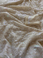 Load image into Gallery viewer, Georgette Chikanwork Saree - Ivory- Sitara Edition
