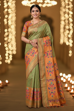 Load image into Gallery viewer, Designer Paithani Saree - Sage Green Dual Tone
