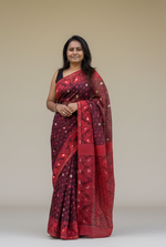 Load image into Gallery viewer, Jamdani Woven Saree - Maroon Red
