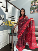 Load image into Gallery viewer, Jamdani Woven Saree - Maroon Red
