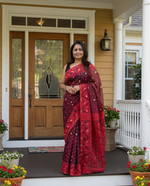 Load image into Gallery viewer, Jamdani Woven Saree - Maroon Red
