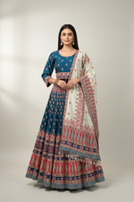 Load image into Gallery viewer, Digital Print Mirrorwork Silk Lehenga Skirt Set 1
