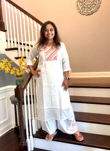 Embroidered Long Chanderi White Kurta