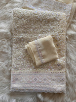 Load image into Gallery viewer, Georgette Chikanwork Saree - Ivory- Sitara Edition
