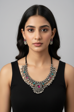 Load image into Gallery viewer, Short Saaz Necklace Antique Silver 3
