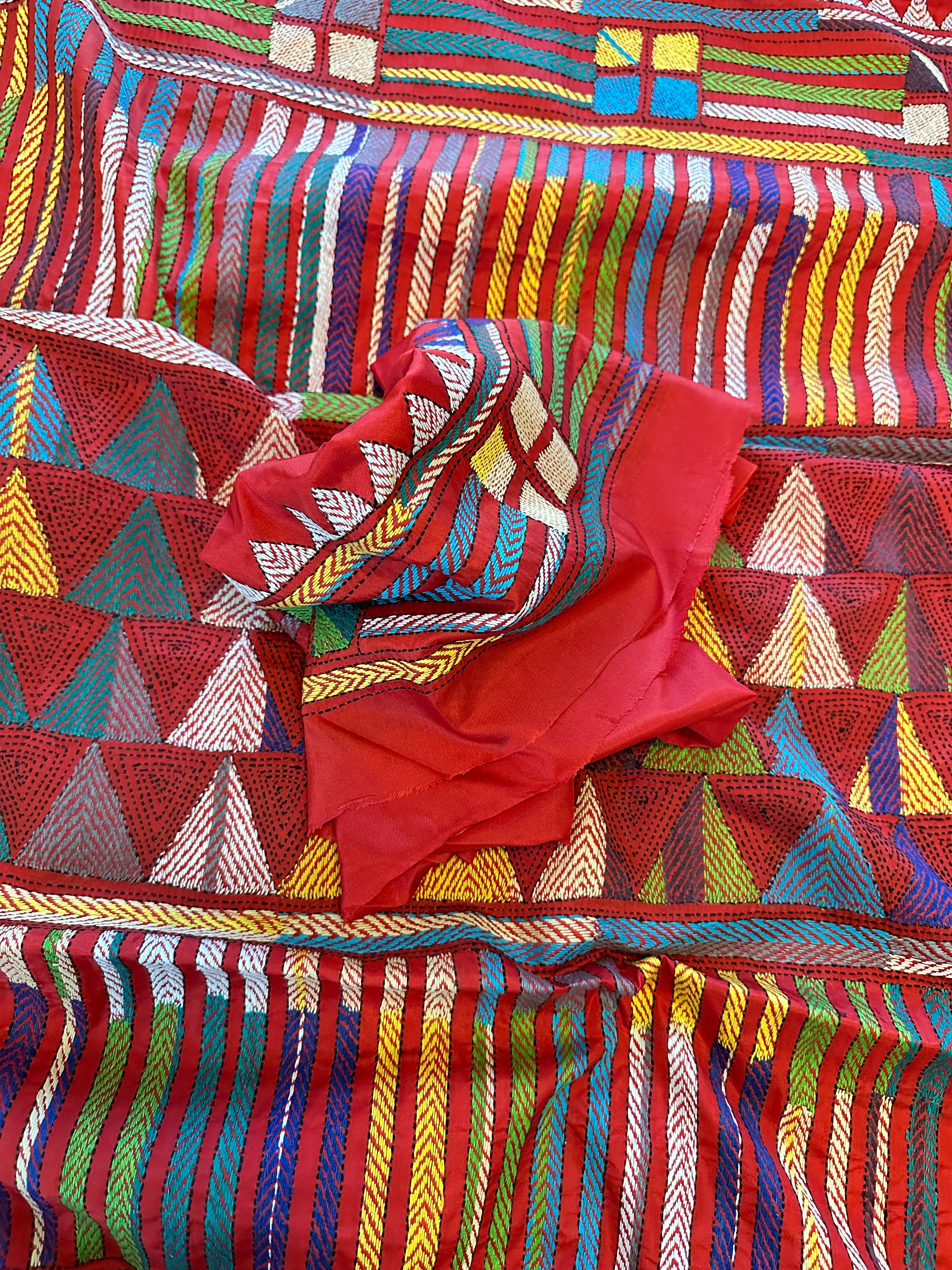 Kantha Silk Saree - Red