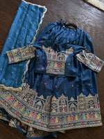 Load image into Gallery viewer, Jharokha Designer Silk Lehenga Skirt Set - Blue
