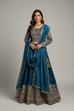 Load image into Gallery viewer, Jharokha Designer Silk Lehenga Skirt Set - Blue

