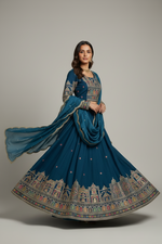 Load image into Gallery viewer, Jharokha Designer Silk Lehenga Skirt Set - Blue
