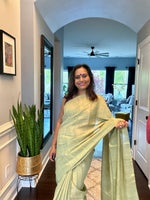 Load image into Gallery viewer, Metallic Tissue Mulmul Saree - Pista Gold

