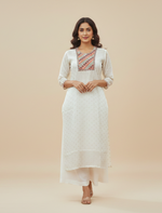 Load image into Gallery viewer, Embroidered Long Chanderi White Kurta
