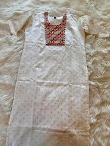 Embroidered Long Chanderi White Kurta