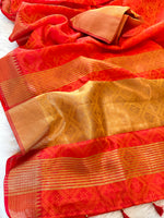 Load image into Gallery viewer, Dola Silk Self Woven Saree - Orange Dual Tone
