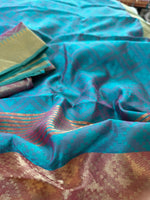 Load image into Gallery viewer, Dola Silk Self Woven Saree - Teal Dual Tone
