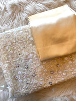 Load image into Gallery viewer, Georgette Chikanwork Saree - Ivory- Sitara Edition
