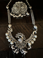 Load image into Gallery viewer, Peacock Stone Necklace Set - Black &amp; Clear
