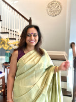 Load image into Gallery viewer, Metallic Tissue Mulmul Saree - Pista Gold
