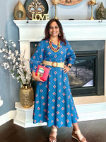 Load image into Gallery viewer, Cotton Block Print Dress - Indigo Blue
