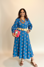 Load image into Gallery viewer, Cotton Block Print Dress - Indigo Blue
