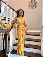 Load image into Gallery viewer, Ready to wear Stitch Designer Saree - Mustard
